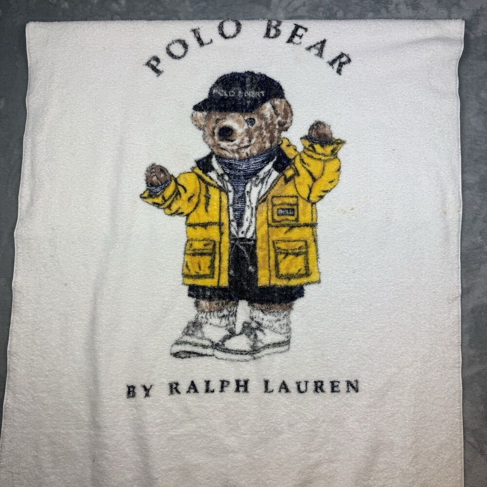 Vintage Ralph Lauren Polo Bear Beach Towel Yellow Jacket 35x66 Cotton